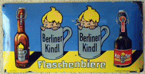 Berliner Kindl, Querformat, zwei Kinder, gelb-blaue Version