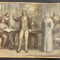 Salonszene um 1800: Skizze in Öl auf Papier