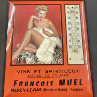 Pin Up - Thermometer (Emailloïd) - Bières de Colmar, Vins et Spiritueux (ca. 1945/50)