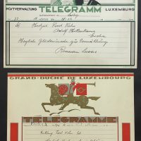 Zwei Telegramme (Motive sig. Jean Schaack) - Luxemburg, Esch/Alzette - Hotel de la Poste, 1930er/40er Jahre
