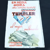 Auto-Öl, Motoren-Öl: TUMBLER Lithografiertes und geprägtes Blechschild (Spanien um 1930)