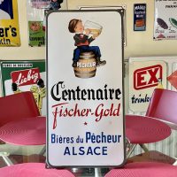 Fischer-Gold Centenaire - Bières du Pêcheur - Emailschild um 1950 E.A.S. Strassburg