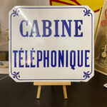 "Cabine téléphonique": Französisches Emailschild um 1910/20 - Einmaliger Zustand, selten!