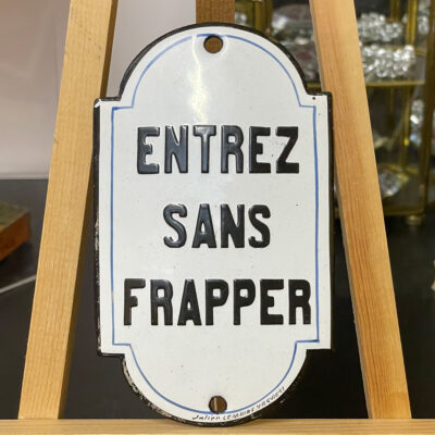 "Entrez sans frapper" - Uraltes Emailschild um 1910, Julien Lemaire Verviers (B)