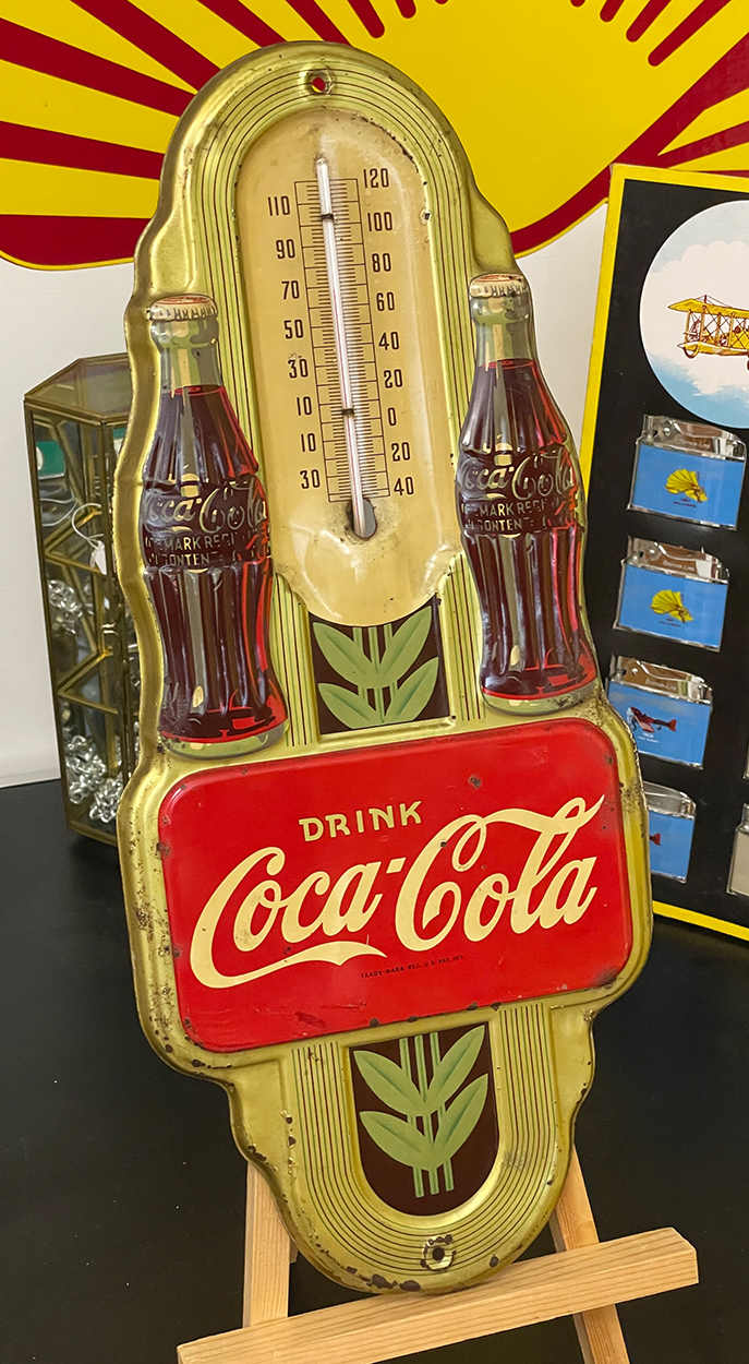 Coca-Cola Thermometer-Blechschild im Art Deco Stil (USA 1941) -  -Flohmarkt