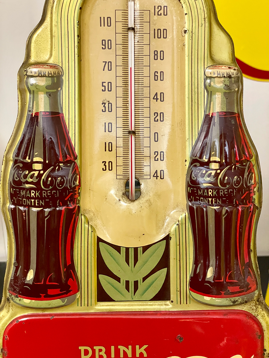 Coca-Cola Thermometer-Blechschild im Art Deco Stil (USA 1941) -  -Flohmarkt