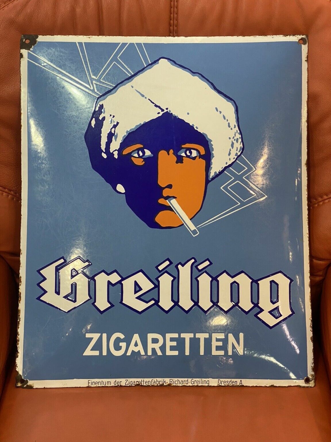 Greiling Greiling Zigaretten: Emailschild um 1925 in gutem Gesamtzustand ...