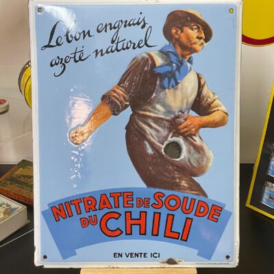 Nitrate de Soude du Chili: Landwirtschaftliches Emailschild um 1950 aus Frankreich E.A.S.