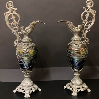 Paar böhmischer Ziervasen, irisierendes Glas, um 1890-1900. Verm. Gebrüder Pallme-König & Habel