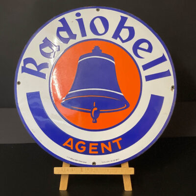 RADIOBELL - Seltenes Art-Deco Emailschild von 1938 aus Belgien