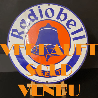 RADIOBELL - Seltenes Art-Deco Emailschild von 1938 aus Belgien