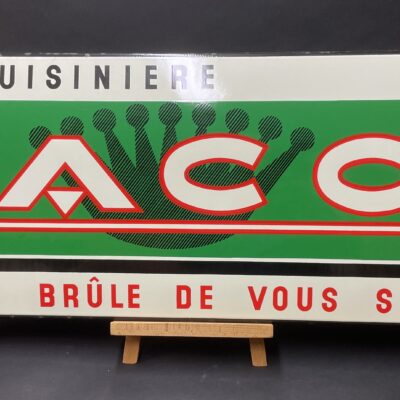 LACO - La Cuisinière - Brûle de vous servir, Emailschild aus der Emaillerie Alsacienne Strassburg, um 1950