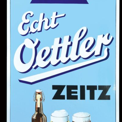 Echt Oettler Zeitz: Großes Emailschild um 1930, Pyro Email (120 x 60 cm)