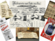 Eine Collage aus Werbung für Vintage-Federfedern, Kalligrafiebeispielen, Tintenfässern, verzierten Goldfeder-Ausstellungen, deutschen Inschriften, Abbildungen von Händen, die mit Schreibfedern schreiben, und altmodischen Strichen ruft ein historisches europäisches Schreibthema hervor.