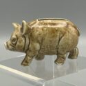 Schwein, schreitend - Feine Figur aus hellbraun glasiertem Porzellan - Spardose, Sparschwein - wohl D um 1900