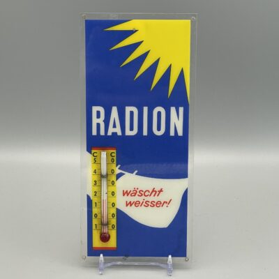 RADION wäscht weißer - Seltenes Türschild, um 1960, Kunststoff, mit funktionierendem Thermometer
