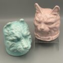 Hund (Terrier) und Katze, Keramik-Büsten, Figuren als Spardose, Saint-Clément, Frankreich, um 1930