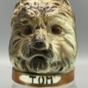 Hund, Büste, Tom, Terrier - Antike Spardose, polychrome Keramik, Saint-Clément, Frankreich 1920er Jahre