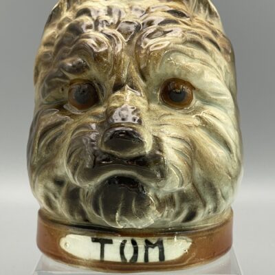 Hund, Büste, Tom, Terrier - Antike Spardose, polychrome Keramik, Saint-Clément, Frankreich 1920er Jahre