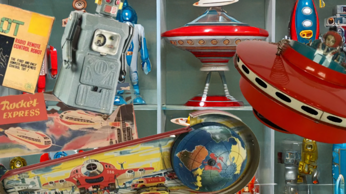 Weltraumspielzeug Blechspielzeug Roboter Untertasse Rakete Space