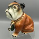 Bulldogge als Spardose, große Keramikfigur in zwei Teilen, Japan um 1950, mit Schloss & Schlüssel