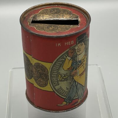 "Ik heb gespaard - Ik niet" - Seltene Blech-Spardose aus den Niederlanden, um 1913