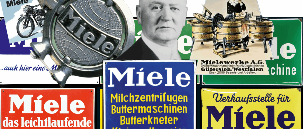 Wer als Reklamesammler nach Blech- oder Emailschildern der Marke Miele Umschau hält, der wird zwar fündig werden, aber diese Art Werbeträger des 1899 gegründeten Unternehmens sind eher recht langweilig. Ganz und gar nicht langweilig hingegen ist die Geschichte des Markengründers ...