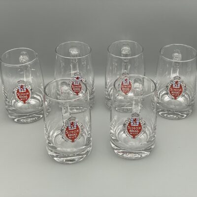 Simon Regal, Brauerei aus Wiltz (Luxemburg) - Sechs Bierkrüge ("Klenschen") aus Glas, ca. 1960er.