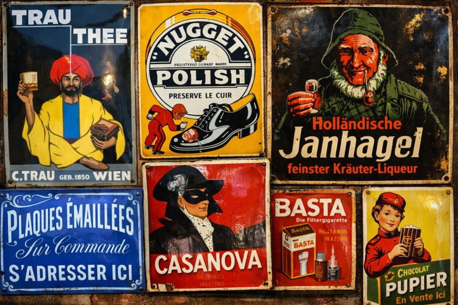 Analysen, Berichte und Reportagen über der Reklame-Emailschilder.