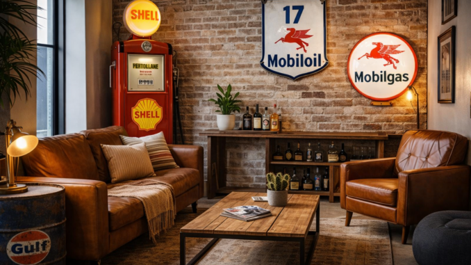 Von der Tankstelle ins Wohnzimmer: Petroliana als Einrichtungstrend