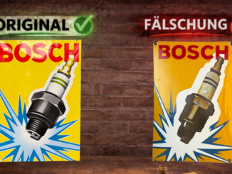 Original vs. Fälschung: Bosch Emailschild mit Zündkerze