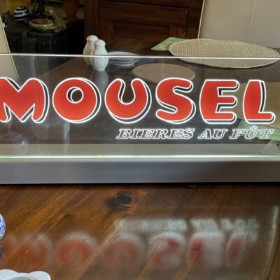 Leuchtreklame "MOUSEL Bières au Fût" (Brauerei Mousel, Luxembourg), funktionsfähig, guter Zustand!