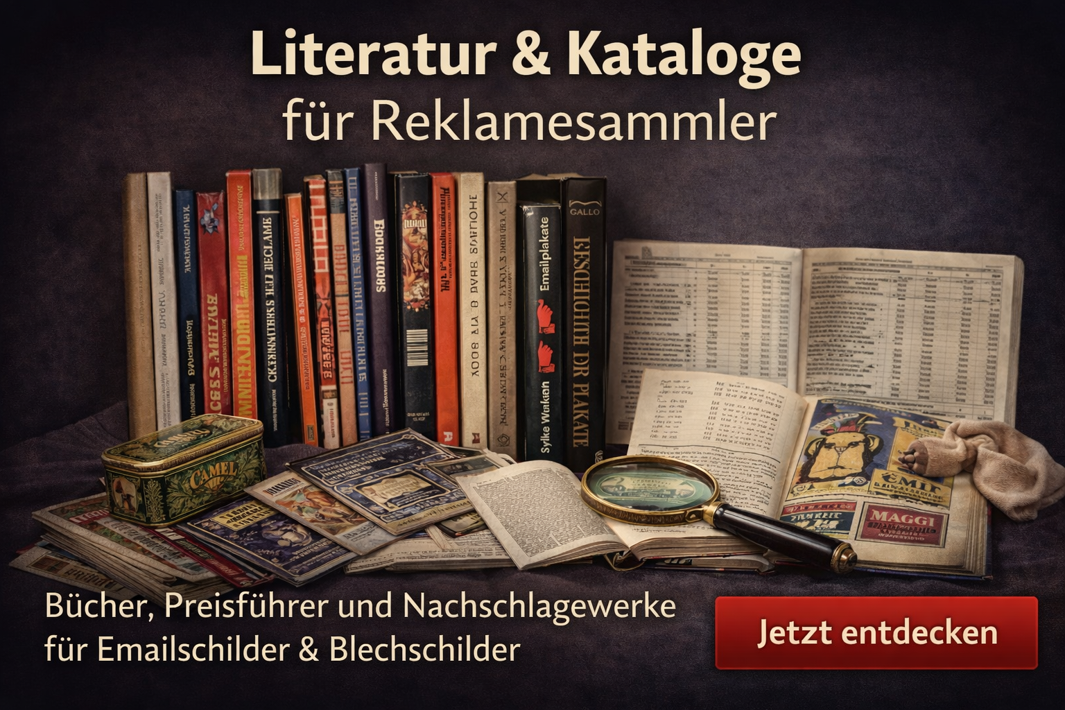 Literatur und Kataloge für Sammler von Emailschildern, Blechschildern, Plakaten und sonstiger Alter Reklame