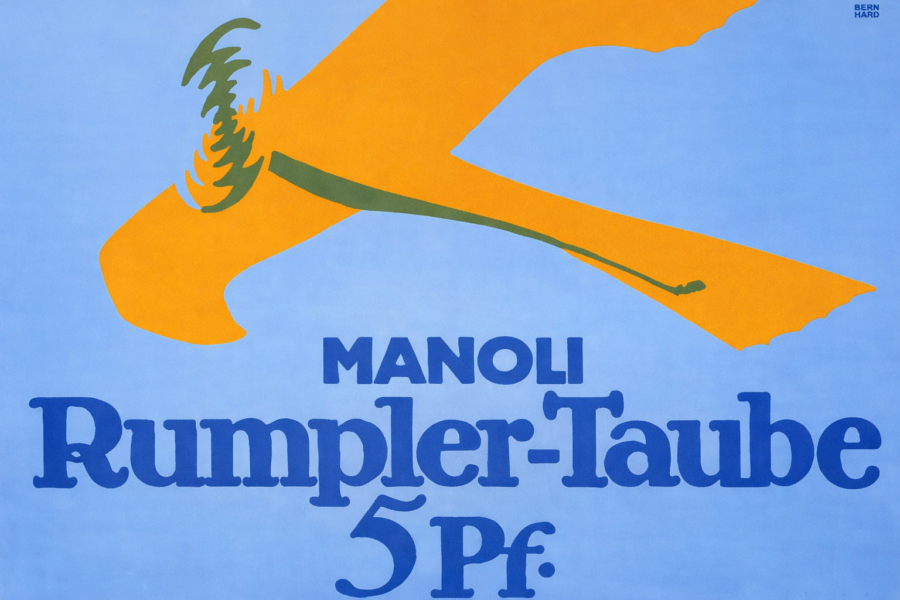 Manoli Rumpler Taube: Als Plakat ist der Entwurf von Lucian Bernhard sehr selten und gesucht