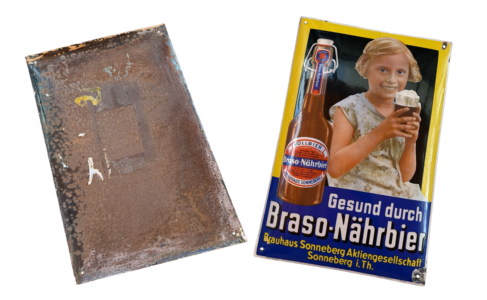 „Gesund durch Braso-Nährbier“: 1930er Jahre Emailschild aus Thüringen (Screenshot: eBay)