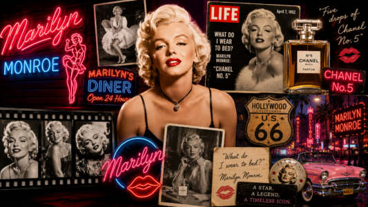 Das Gesicht von Marilyn Monroe schmückt Poster, Blechschilder, Neonreklamen, Kalender, Uhren und zahllose Sammlerartikel.