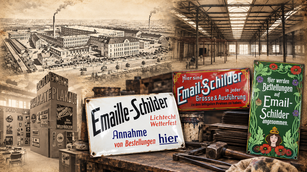 Deutsche Emaillierwerke prägten die Reklamegeschichte wie kaum eine andere Industrie – ihre Namen finden sich noch heute auf zahllosen historischen Emailschildern. 
