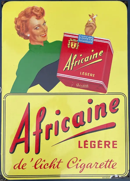 Seltenes Emailschild mit Reklame für die Zigarettenmarke Africaine aus dem Hause Heintz van Landewyck. (Bild: Sammler.Net-Fundus)