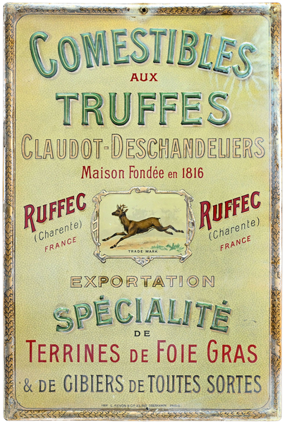 Eine französische Blechreklame „Comestibles aux Truffes – Claudot-Deschandeliers“ aus den 1920er Jahren erzielte gerade einmal 35 Euro Zuschlag.